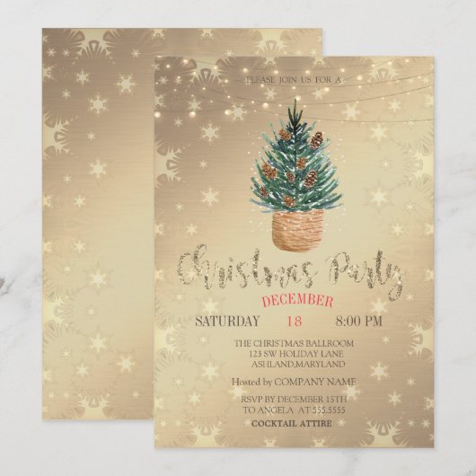 Waterverf Pine Tree, Pine Cones kerstparty Kaart (Voorkant / Achterkant)