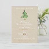 Waterverf Pine Tree Rustic Kraft Wedding Kaart (Staand voorkant)