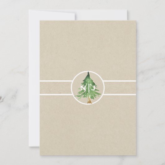 Waterverf Pine Tree Rustic Kraft Wedding Kaart (Achterkant)