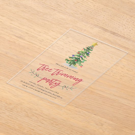 Waterverf Pine Tree Trimming Holiday Party Acryl Uitnodigingen (Laagn)