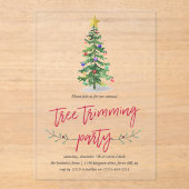 Waterverf Pine Tree Trimming Holiday Party Acryl Uitnodigingen (Voorkant)