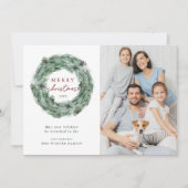 Waterverf Pine Tree Wreatry-kerstfoto Feestdagenkaart (Voorkant)