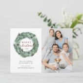 Waterverf Pine Tree Wreatry-kerstfoto Feestdagenkaart (Staand voorkant)