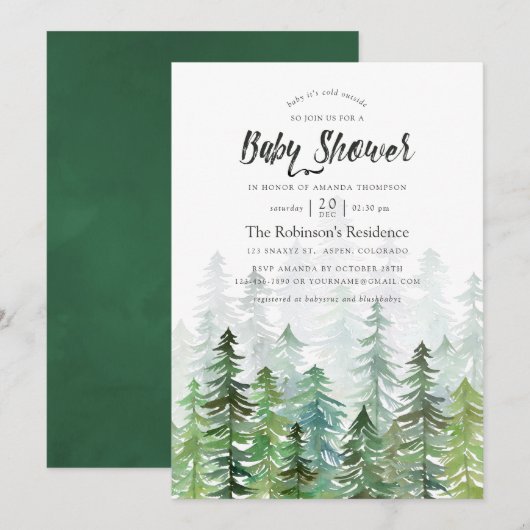 Waterverf Pine Trees Baby shower Kaart (Voorkant / Achterkant)
