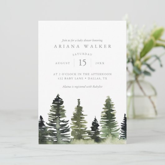 Waterverf Pine Trees Baby shower Kaart (Staand voorkant)