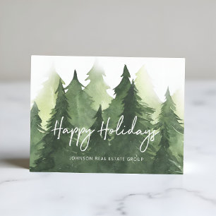 Waterverf Pine Trees Business Prettige feestdagen Briefkaart