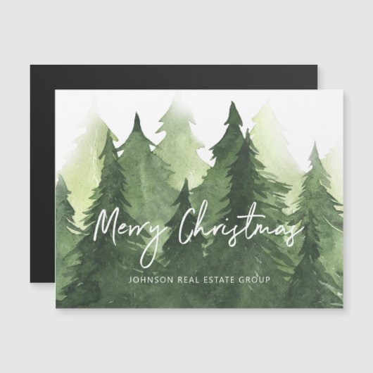 Waterverf Pine Trees Business Vrolijk kerstfeest (Voorkant / Achterkant)
