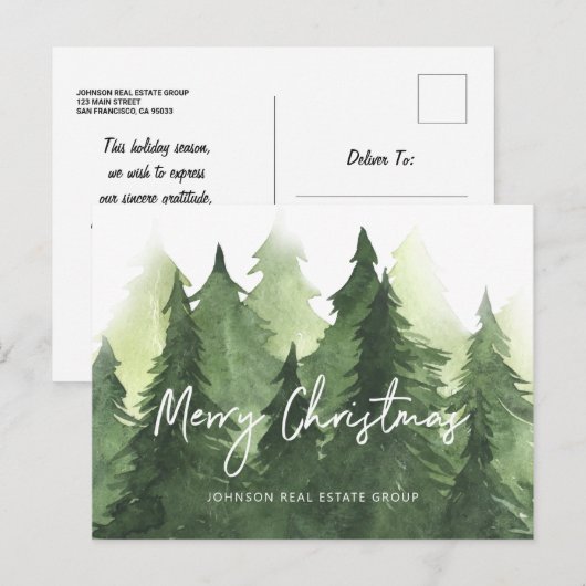 Waterverf Pine Trees Business Vrolijk kerstfeest Briefkaart (Voorkant / Achterkant)