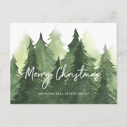 Waterverf Pine Trees Business Vrolijk kerstfeest Briefkaart (Voorkant)