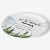 Waterverf Pine Trees Buurt Block Party Papieren Bordje (Gekanteld)