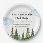Waterverf Pine Trees Buurt Block Party Papieren Bordje (Voorkant)