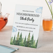 Waterverf Pine Trees Buurt Block Party Reclamebord Met Voetstuk (Insitu)