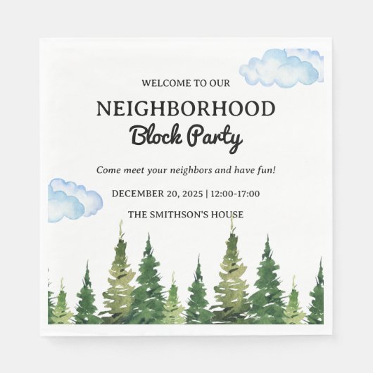 Waterverf Pine Trees Buurt Block Party Servet (Voorkant)