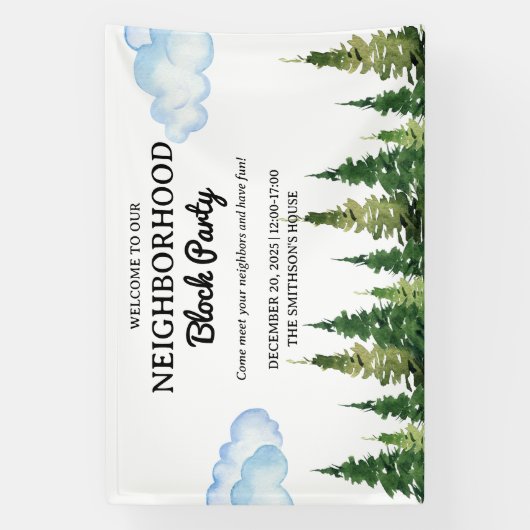 Waterverf Pine Trees Buurt Block Party Spandoek (Verticaal)