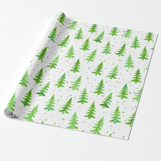 Waterverf Pine Trees Cadeaupapier (Uitgerold)