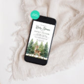 Waterverf Pine Trees Deer Snow Winter Baby shower Kaart