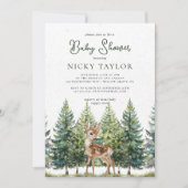 Waterverf Pine Trees Deer Snow Winter Baby shower Kaart (Voorkant)