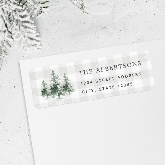 Waterverf Pine Trees Familienaam Return Address Etiket