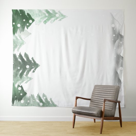 Waterverf Pine Trees Forest Mountain Tapestry Wandkleed (In Situ (horizontaal))