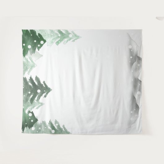 Waterverf Pine Trees Forest Mountain Tapestry Wandkleed (Voorkant (horizontaal))