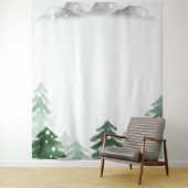 Waterverf Pine Trees Forest Mountain Tapestry Wandkleed (In situ)
