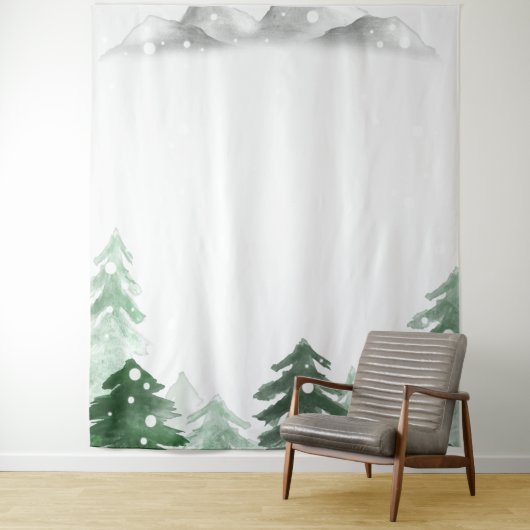 Waterverf Pine Trees Forest Mountain Tapestry Wandkleed (In situ)