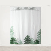 Waterverf Pine Trees Forest Mountain Tapestry Wandkleed (Voorkant)