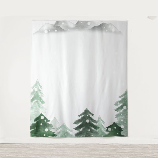Waterverf Pine Trees Forest Mountain Tapestry Wandkleed (Voorkant)