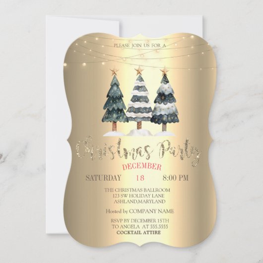 Waterverf Pine Trees Gold Christmas Company Kaart (Voorkant)