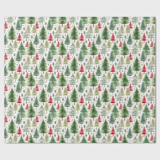 Waterverf Pine Trees Holiday Wrapping Paper Roll Cadeaupapier (Vlak)