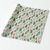 Waterverf Pine Trees Holiday Wrapping Paper Roll Cadeaupapier (Uitgerold)