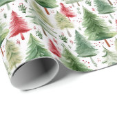 Waterverf Pine Trees Holiday Wrapping Paper Roll Cadeaupapier (Rol Hoek)