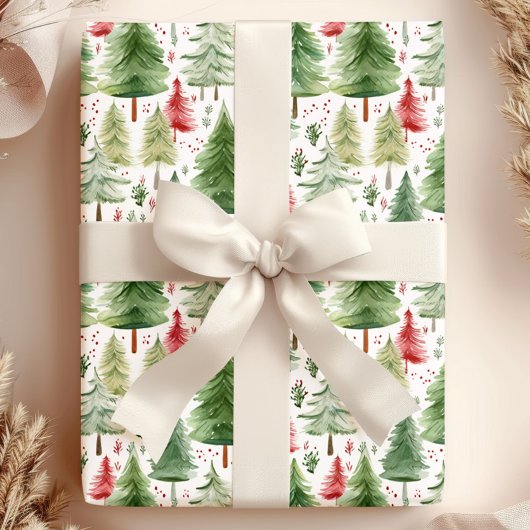 Waterverf Pine Trees Holiday Wrapping Paper Roll Cadeaupapier