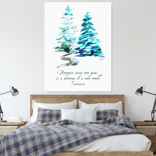 Waterverf Pine Trees John Muir Forest Quote Canvas Afdruk (Insitu (Slaapkamer))