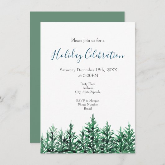 Waterverf Pine Trees Kaart (Voorkant / Achterkant)