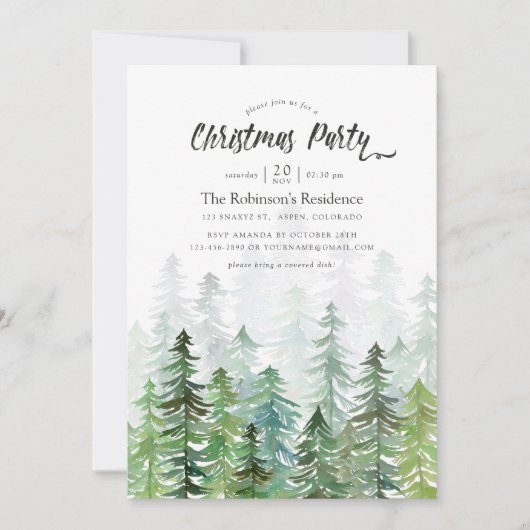 Waterverf Pine Trees kerstfeest Kaart (Voorkant)