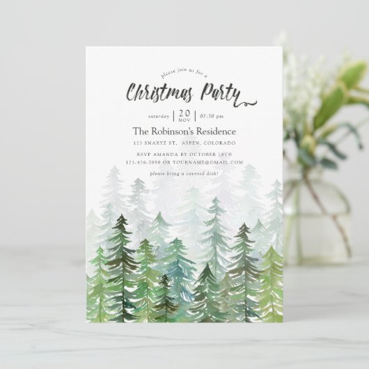 Waterverf Pine Trees kerstfeest Kaart (Staand voorkant)