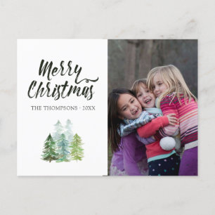 Waterverf Pine Trees kerstfoto Aankondigingskaart