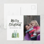 Waterverf Pine Trees kerstfoto Aankondigingskaart (Voorkant / Achterkant)