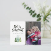 Waterverf Pine Trees kerstfoto Aankondigingskaart (Staand voorkant)