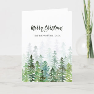 Waterverf Pine Trees kerstfoto Feestdagen Kaart