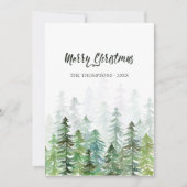 Waterverf Pine Trees kerstfoto Feestdagenkaart (Voorkant)