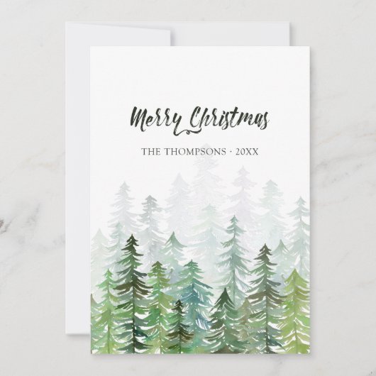 Waterverf Pine Trees kerstfoto Feestdagenkaart (Voorkant)