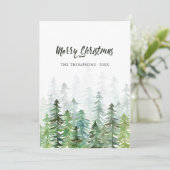 Waterverf Pine Trees kerstfoto Feestdagenkaart (Staand voorkant)