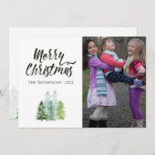 Waterverf Pine Trees kerstfoto Feestdagenkaart (Voorkant / Achterkant)