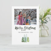 Waterverf Pine Trees kerstfoto Kaart (Staand voorkant)