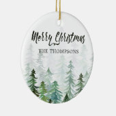 Waterverf Pine Trees kerstfoto Keramisch Ornament (Rechts)