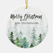 Waterverf Pine Trees kerstfoto Keramisch Ornament (Voorkant)