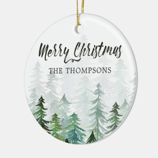 Waterverf Pine Trees kerstfoto Keramisch Ornament (Links)