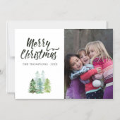 Waterverf Pine Trees kerstfoto Magnetische Uitnodiging (Voorkant)
